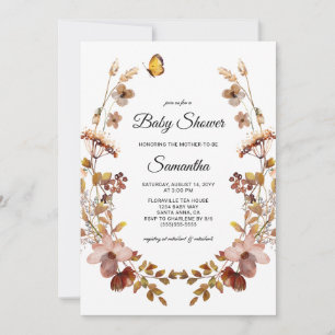 Invitación Fall Burgundy Wildflowers Baby Shower