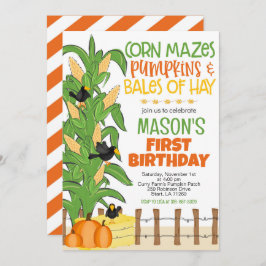 Invitación Fall Corn Maze Pumpkin Boy Cumpleaños