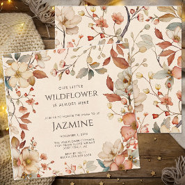 Invitación Fall Cottagecore Boho Beige Wildflower Baby Shower