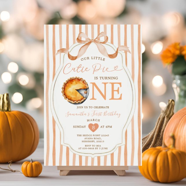 Invitación Fall Cutie Pie Bow Ribbon Gingham Birthday (Subido por el creador)