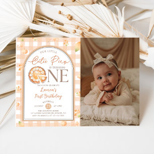 Invitación Fall Cutie Pie Pumpkin Gingham 1er cumpleaños Foto