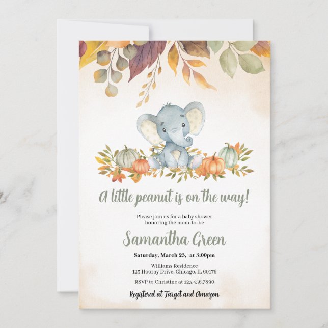 Invitación Fall Elephant Baby Shower (Anverso)