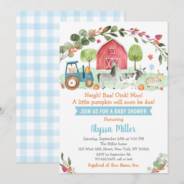 Invitación Fall Farm Pumpkin Baby Shower (Anverso / Reverso)