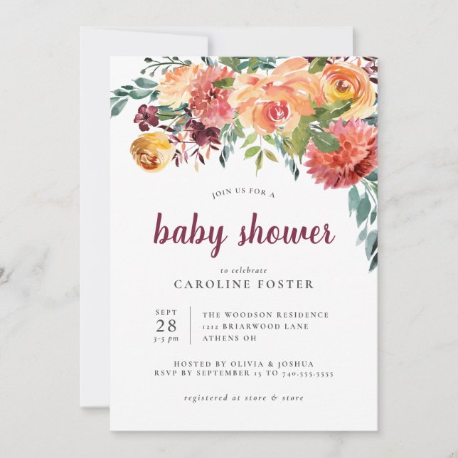 Invitación Fall Floral Baby Shower (Anverso)