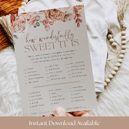 Invitación Fall Floral Baby Shower Candy Guessing Game Card