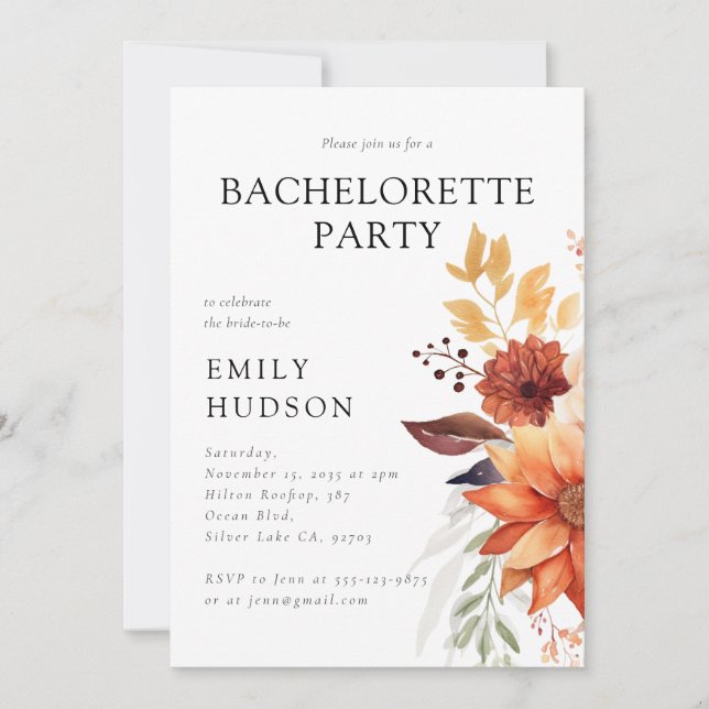 Invitación Fall Floral Bachelorette Party (Anverso)