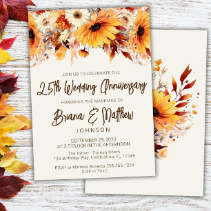Invitación Fall Floral Beige 25° Aniversario del Boda