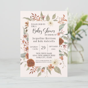 Invitación Fall Floral BOHO Script Chica Baby Shower Photo