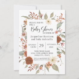 Invitación Fall Floral BOHO Script Chica Baby Shower Photo In