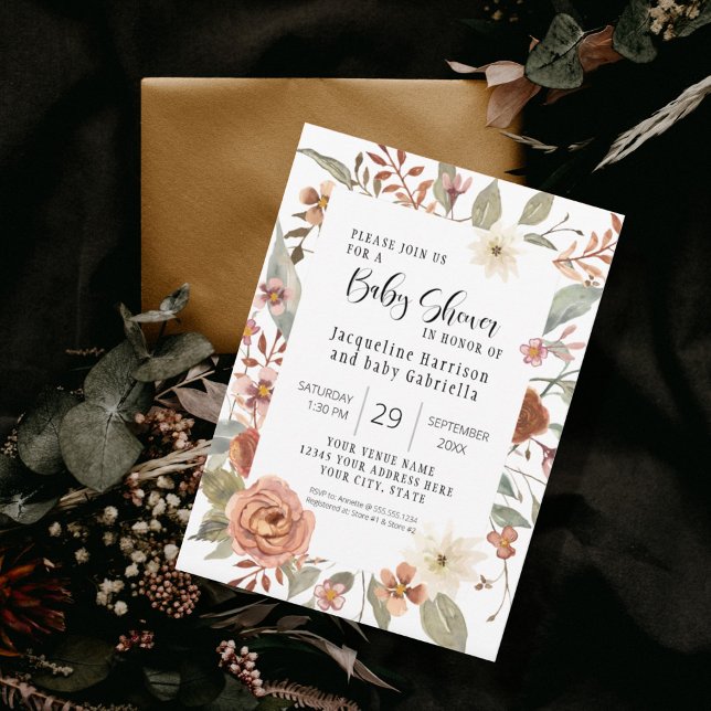 Invitación Fall Floral BOHO Terracotta Chica Baby Shower (Subido por el creador)