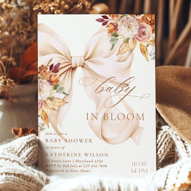 Invitación Fall Floral Bow Baby Shower Invitation (Subido por el creador)