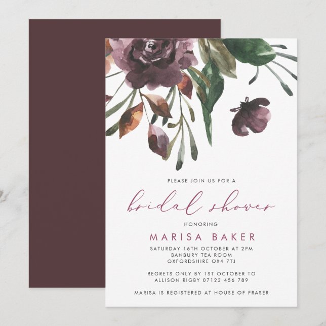 Invitación Fall Floral Burst Elegant Bridal Shower (Anverso / Reverso)