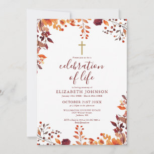Invitación Fall Floral Christian Celebration Of Life Funeral