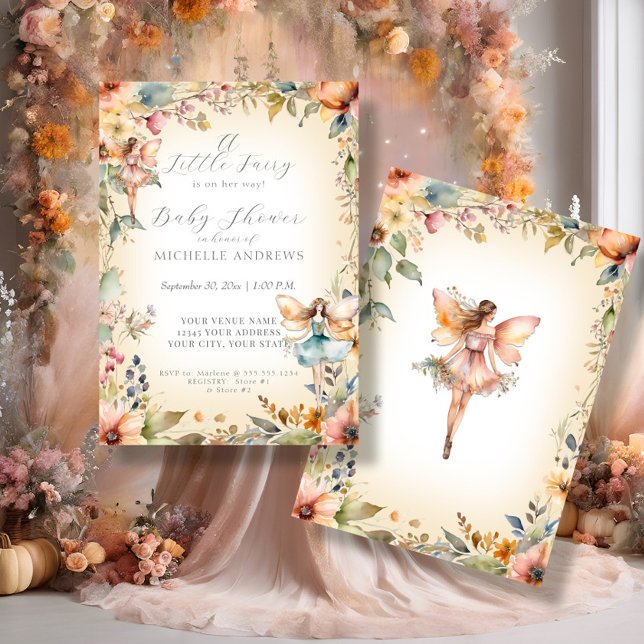 Invitación Fall Floral Encantado Fairy Gold Chica Baby Shower (Subido por el creador)