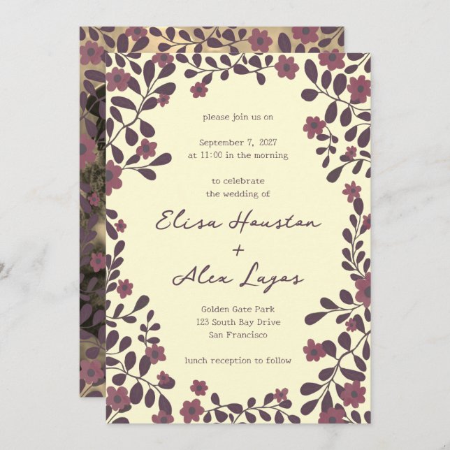 Invitación Fall Floral Frame Sweet Boho Casual PHOTO Boda (Anverso / Reverso)