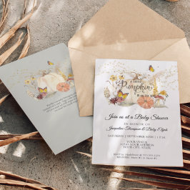 Invitación Fall Floral Gold White Pumpkin Sage Baby Shower