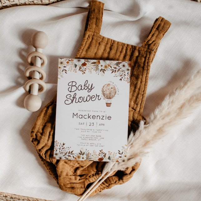 Invitación Fall Floral Hot Air Balloon Baby Shower (Cozy in Bloom Hot Air Balloon Baby Shower invitation )