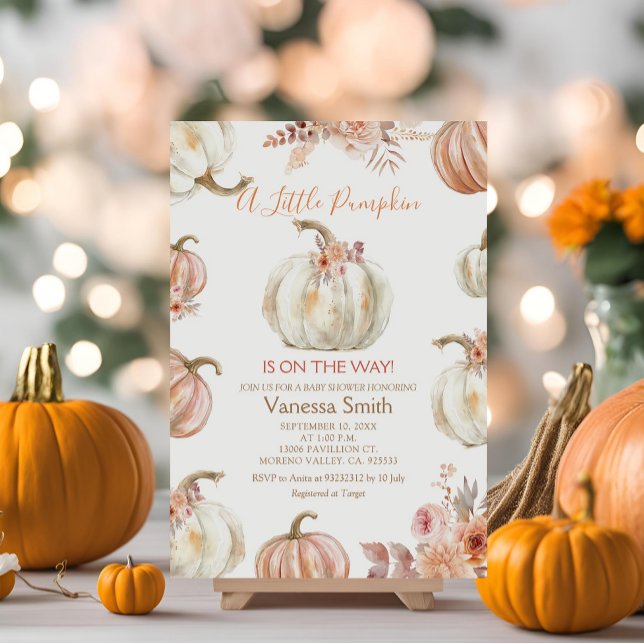 Invitación Fall Floral Ivory Beimpkin Baby Shower (Subido por el creador)