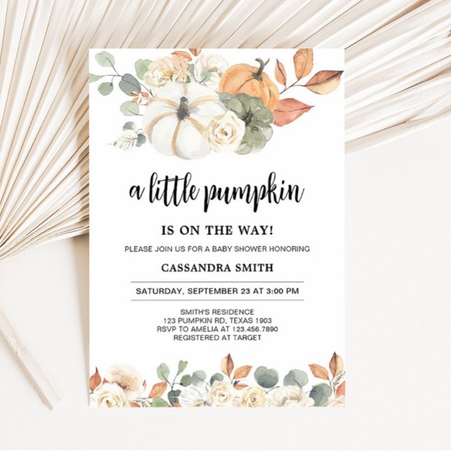Invitación Fall Floral Little Pumpkin Baby Shower (Rustic Floral Pumpkin Baby Shower Invitation)