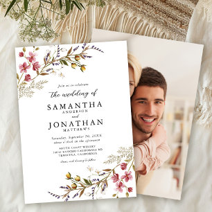 Invitación Fall Floral Moderno Wildflowers Boda de fotografía
