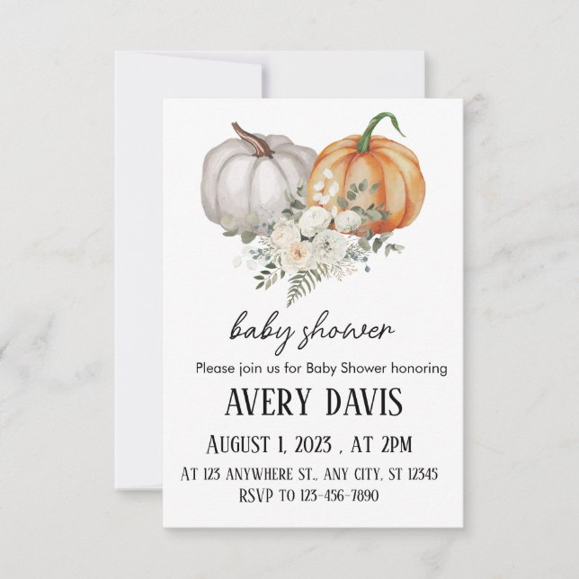 Invitación Fall Floral Pumpkin Baby Shower (Anverso)