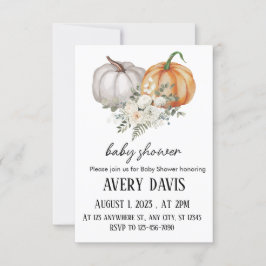 Invitación Fall Floral Pumpkin Baby Shower