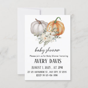 Invitación Fall Floral Pumpkin Baby Shower