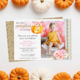 Invitación Fall Floral Pumpkin Chica Personalizado foto cumpl