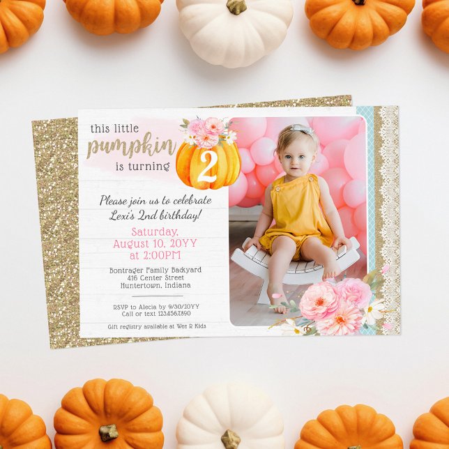 Invitación Fall Floral Pumpkin Chica Personalizado foto cumpl (Subido por el creador)