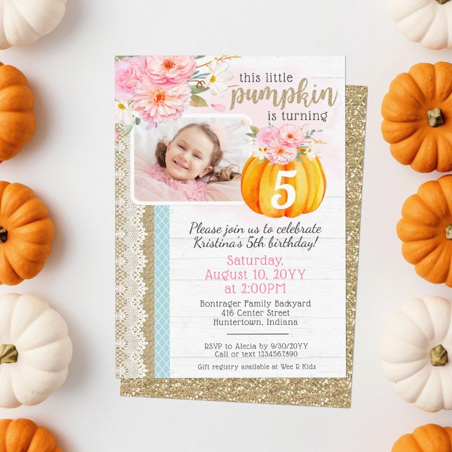 Invitación Fall Floral Pumpkin Chica Personalizado foto cumpl (Subido por el creador)