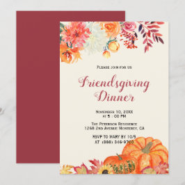 Invitación Fall Floral Pumpkin Friendsgiving Invitations