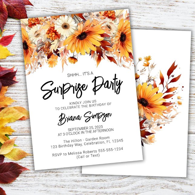 Invitación Fall Floral Surprise Cumpleaños (Subido por el creador)