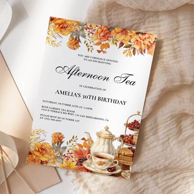 Invitación Fall Floral Tarde Tea Birday Party (Subido por el creador)