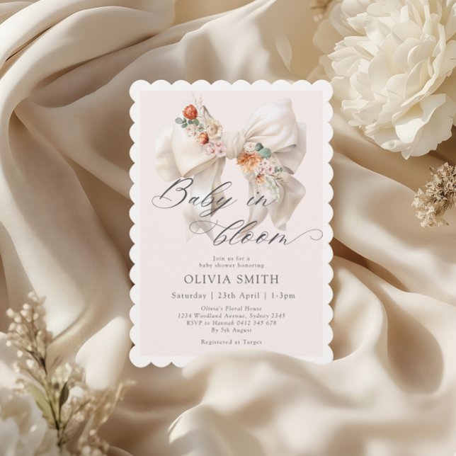 Invitación Fall Floral White Bow Baby en Bloom Baby Shower (Subido por el creador)