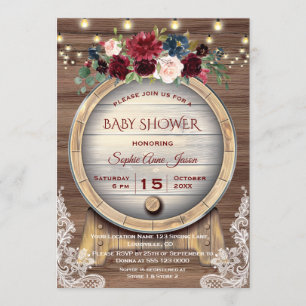 Invitación Fall Floral Wine Barrel Vineyard Baby Shower
