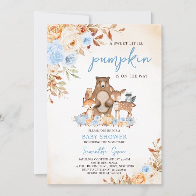 Invitación Fall Floral Woodland Baby Shower (Anverso)