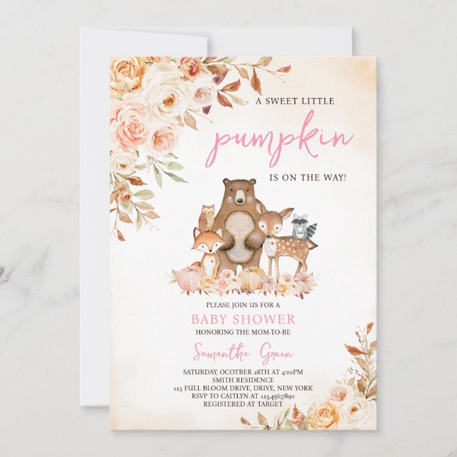 Invitación Fall Floral Woodland Baby Shower (Anverso)