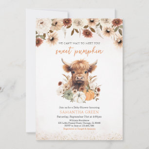 Invitación Fall Flowers Highland Cow Baby Shower