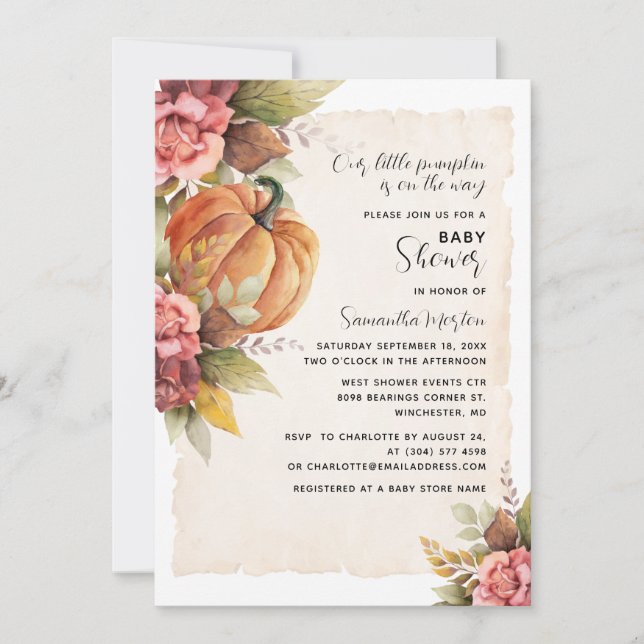 Invitación Fall Foliage Pumpkin Baby Shower (Anverso)