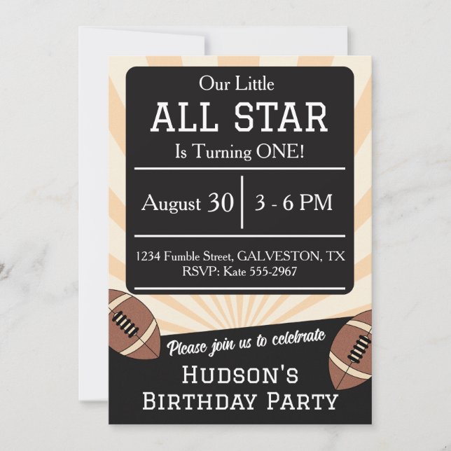 Invitación Fall Football All Star Birthday Party Invitation (Anverso)