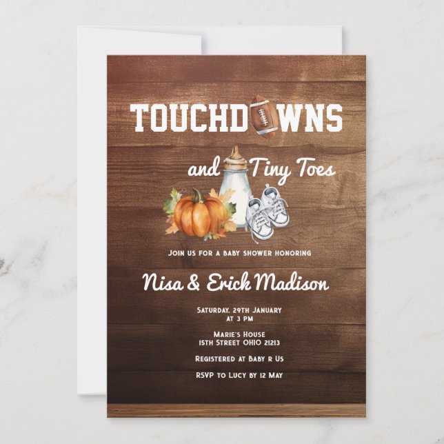 Invitación Fall Football Touchdown Tiny Tox Baby Shower (Anverso)