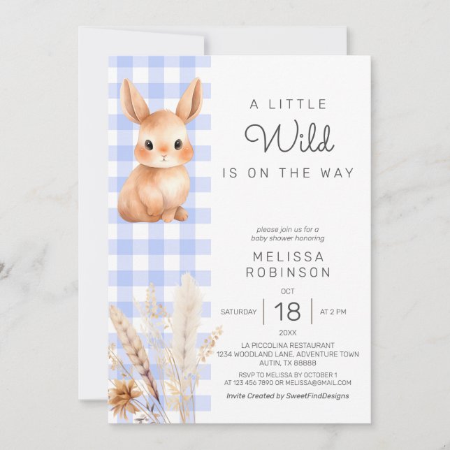 Invitación Fall Forest Bunny Cub Pampas Baby Boy Shower (Anverso)