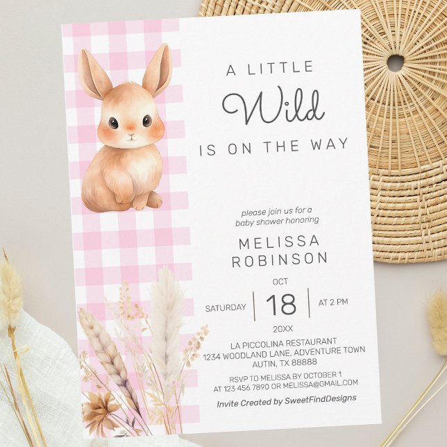Invitación Fall Forest Bunny Cub Pampas Baby Shower (Fall Forest Bunny Cub Pampas Baby Girl Shower Invitation)