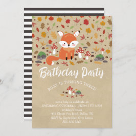 Invitación Fall Fox Kids Sandy Woodland Birday Party