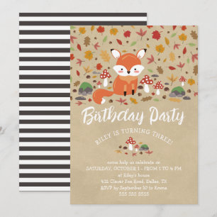 Invitación Fall Fox Kids Sandy Woodland Birday Party