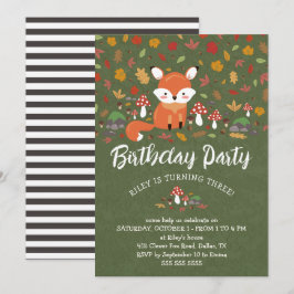Invitación Fall Fox Kids Woodland Birthday Party