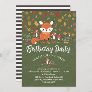 Invitación Fall Fox Kids Woodland Birthday Party
