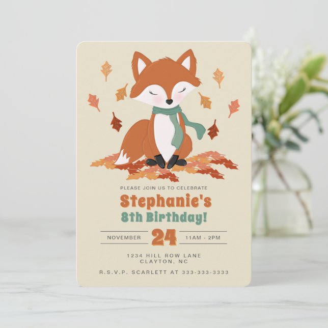 Invitación Fall Fox Woodland Birthday (Anverso de pie)