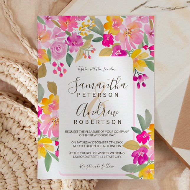 Invitación Fall Garden boda de acuarela floral brillante (Fall Garden bright floral watercolor wedding Invitation)