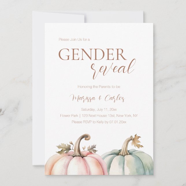 Invitación Fall Gende Reveal Pastel Pumpkin Invitation  (Anverso)
